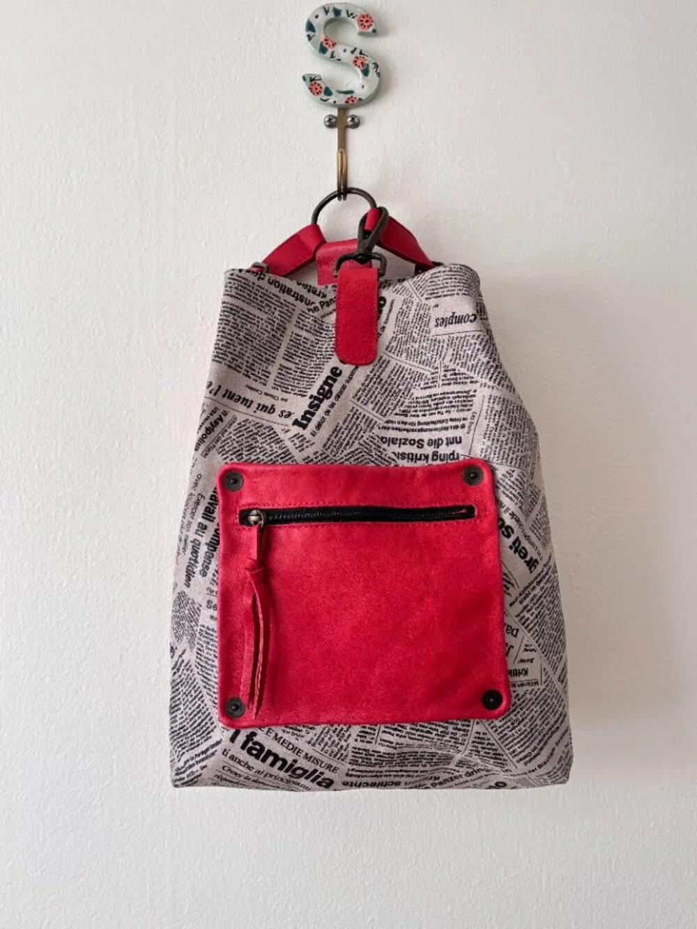 Maurizio Taiuti Newspaper Print Leather Backpack